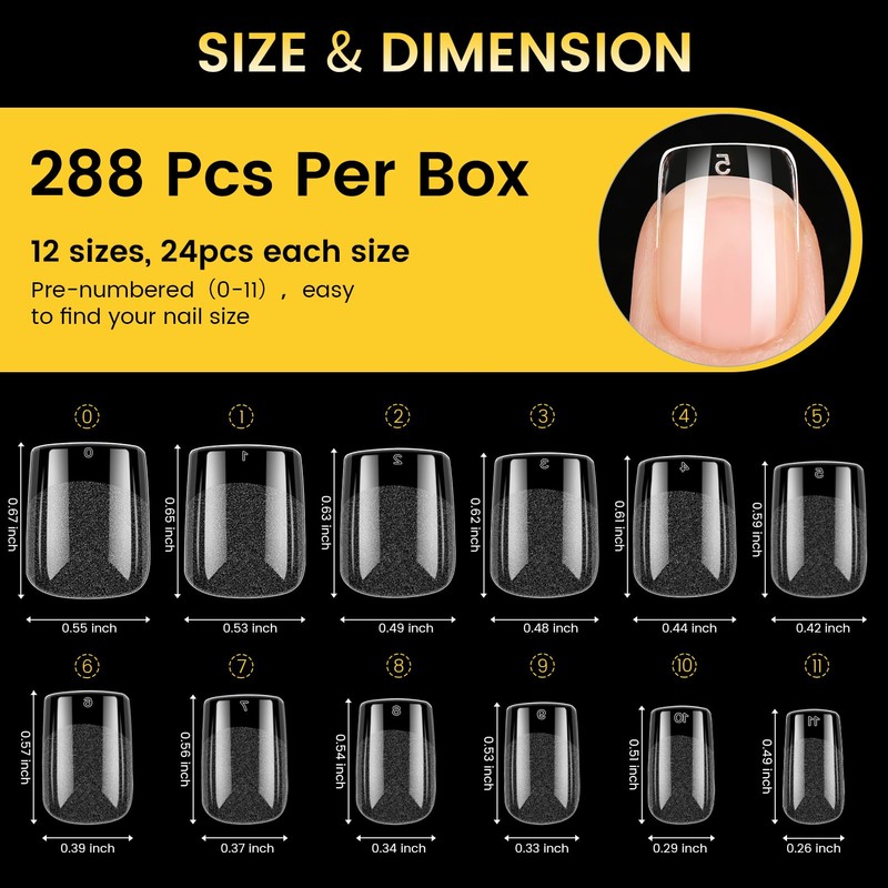 BORN PRETTY Nail Tips, 288 pcs, Ultra Thin, Clear, Sanding,