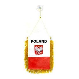 AZ FLAG Poland with Eagle Mini Banner 6'' x 4'' - Polish Coat of arms Pennant 15 x 10 cm - Mini Banners 4x6 inch Suction Cup Hanger