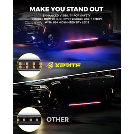 Xprite 2PCS 70 Inch 864 LED Emergency Warning Strobe Safety Lights Strip, Running Board Flexible Side Marker Light Strips for Trucks, Construction Vehicles, Pickup, SUV, Jeep.(Red & Blue)