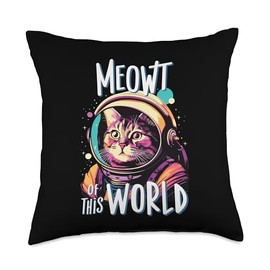 Smarty Pants Designs Meowt of This World Funny Space Astronaut for cat Lovers Throw Pillow, 18x18, Multicolor