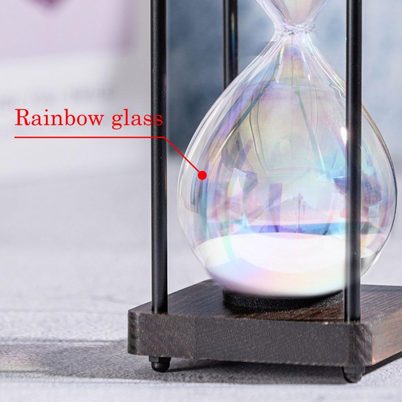 Rainbow Hourglass Timer 60 Minute, Wooden Frame Decorative Sand Timer