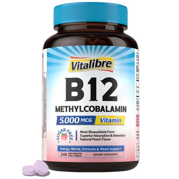 Vitalibre Vitalibre Vitamin B12 Sublingual 5000 mcg, Methylcobalamin, Bioactive Form,