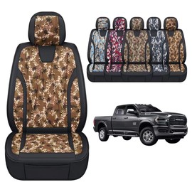 GXT Dodge RAM Front Seats Cover Fit for Select 2013-2021 Dodge RAM 1500 2500 3500 Pickup Truck, Waterproof Synthetic Leather Car Seat Cover and Cushion (Desert Camouflage)