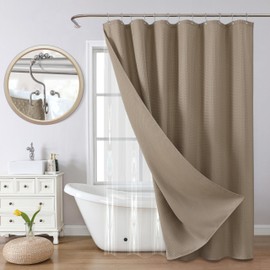 VANZAVANZU All-in-One Shower Curtain Set for Bathroom Enhanced 3D Waffle Fabric Shower Curtain with PEVA Waterproof Liner & 12 Upgraded Anti-Fall Hooks Heavy Duty Bath Tub Curtain 72"x72" (Khaki)