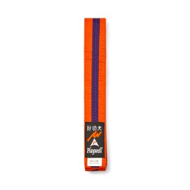 Playwell Martial Arts Cotton Coloured Belt With Various Coloured Stripes Grading Belt - (Karate, Judo Taekwondo) (Orange Belt With Purple Stripe, 280cm)