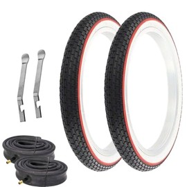 Bicycle OG 16 X 1.75 Black/White Side Wall W/RED LINE Brick Tires W/HEAVYDUTY Tubes & PRY TIRE LEVERS