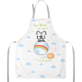 Sheepworld Apron with Saying "Die Welt ist schön" | Cooking Apron Made of Cotton, 87 cm x 70 cm, Multicoloured | Gift Kitchen, Cooking, Friends, Birthday | 47098