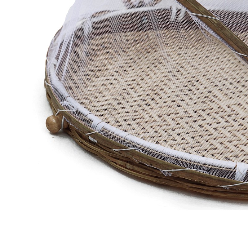 Covered Bamboo Serving Food Tent Basket Hand Woven Round Food