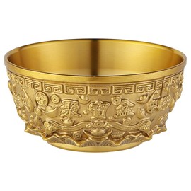 Yardwe Golddekor Buddha Sacrifice Bowl Holy Water Bowl Ritual Incense Bowl Decorative Brass Bowl Yoga Meditation Bowl for Tibetan Buddhist Altar Accessories 8 cm Golden