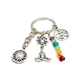 Yoga Keychain, Rainbow Chakra Charms Keyring, Yogini Gift for Her, Miss Fit Boutique