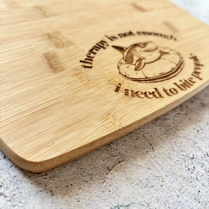 Shark Bites but Needs Therapy Bamboo Cutting Board (8"x10")