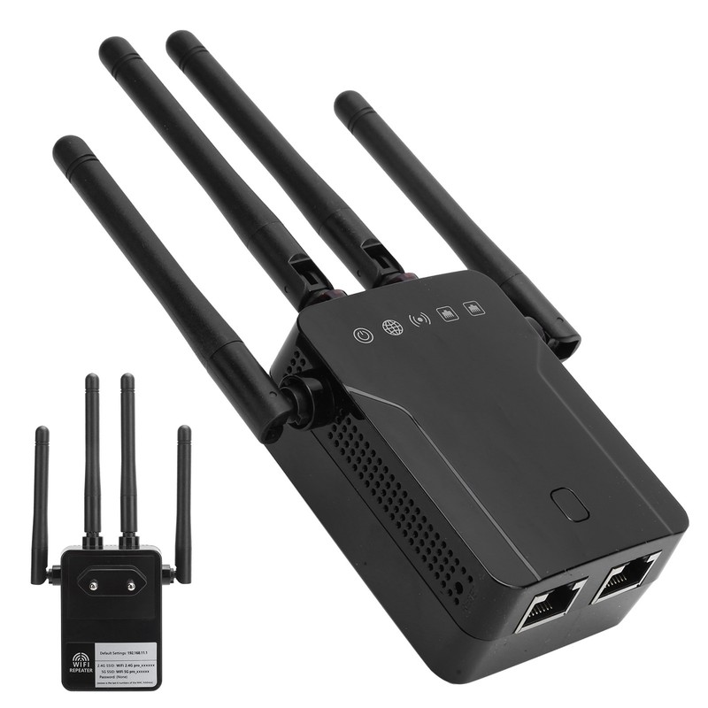 Wireless Repeater Black Dual Band WiFi Signal Network Extension Amplifier