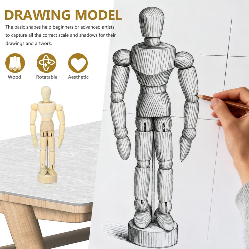 Operitacx 12 Pcs 4.56 Inch Wooden Drawing Mannequins with Stands