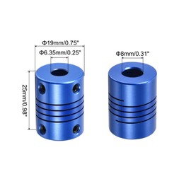 sourcing map 2Pcs 6.35mm to 8mm Aluminum Alloy Shaft Coupling L25xD19 Flexible Coupler with Screws Beam for 3D Printer CNC Machine DIY Encoders and Motors Shaft,Blue