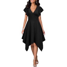 WOOSEA Women's Deep V Neck Formal Dress Hem Asymmetrical A Line Party Cocktail Dress Black