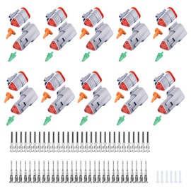 106 PCS Deutsch DT Grey 3 Pin Connectors 10 Set, Waterproof Electrical Wire Connector with Stamped Contacts and Seal Plug for Truck, Off-Road Vehicles, Construction, Agriculture, Motorcycle Wiring