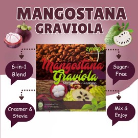 Mangostana Graviola Coffee - Pack of 2-10 Sachets Per Pack - 21 Gram Per Sachet - 6 in 1 Instant Coffee - Non-Dairy Creamer, Pure Coffee, Mangosteen Extract, Guyabano Leaves, Stevia