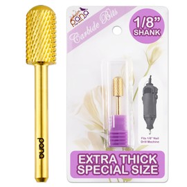 PANA 1/8" SPECIAL SIZE Large Smooth Round Top Safety Carbide Nail Drill Bit for Gel Polish & Acrylic Removal Nail Salon Manicure Pedicure E-File (Large Barrel - Gold, Coarse) EXTRA THICK SHANK
