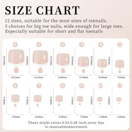 MrCuvaryas Pack of 120 False Toenails Kit, 12 Sizes Artificial Toenails for Sticking, Full Cover Acrylic Artificial Toenail Tips for Women Nail Art DIY (Nude-French, 120 Pieces)