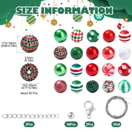 Airssory Christmas Theme Bubblegum Beads Christmas Chunky Beads Red Green Acrylic Spacer Beads Xmas Gumball Loose Beads Kit for Christmas Jewelry Necklace Bracelet DIY Craft Making