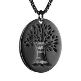 HZMAN Two Piece Serenity Prayer Stainless Steel Pendant Necklace With Tree Of Life Cut Out (Black)