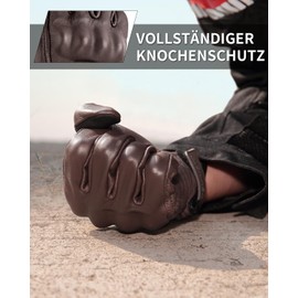 KEMIMOTO Leather Motorcycle Gloves, Leather Gloves with Ankle Protector, Touch Screen, Breathable Racing Gloves for Men and Women, Full Finger for Motorcycling, Cycling