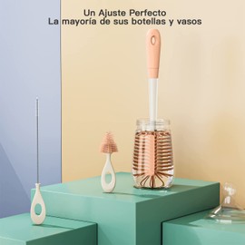 CLARITYKG Juego de Cepillo para Biberones de Silicona, Cepillo Biberones de Limpieza de Desmontable 4 en 1, Cepillo para Bebe de Pezones, Limpieza de Todo Tipo de Botellas Chupete Tapones (Rosa)
