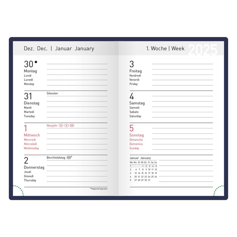 Idena 11155 Pocket Diary DIN A7 2025, 1 Week on