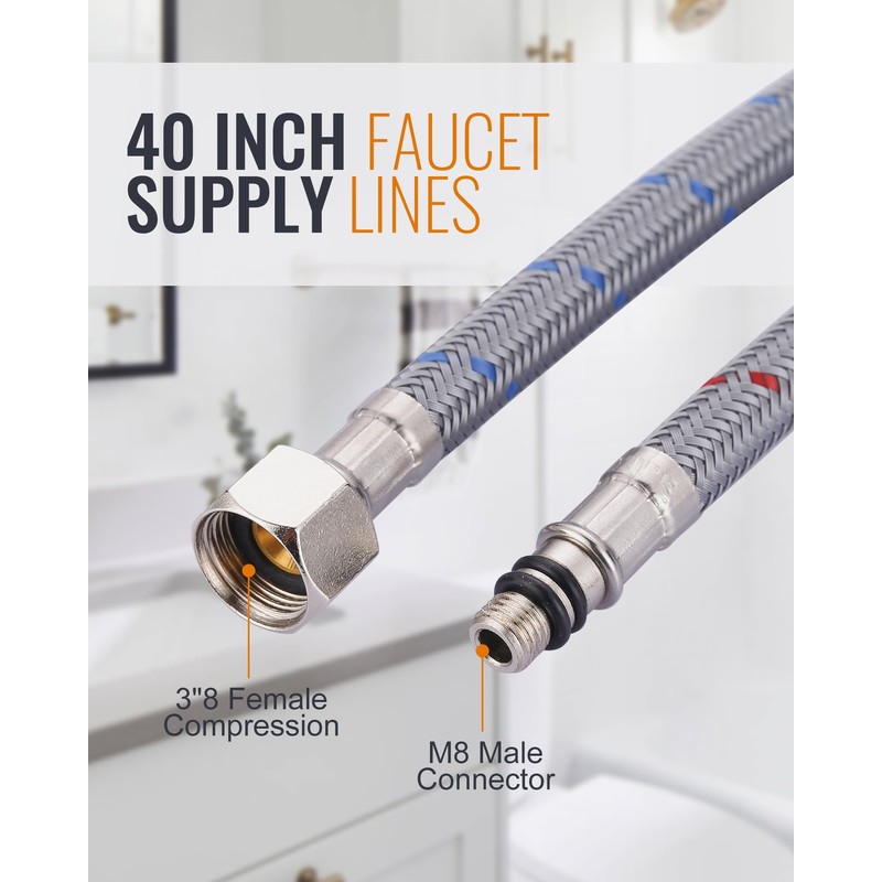Faucet Supply Lines: WOWOW 40" Bathroom Sink Faucet Hose, Braided