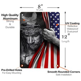 God Jesus Christian American Flag Sign Metal Tin Signs, Jesus Poster for Home Office Restaurants Cafes Bars Pub Man Cave Wall Decor Plaque Sign 12x8 Inch