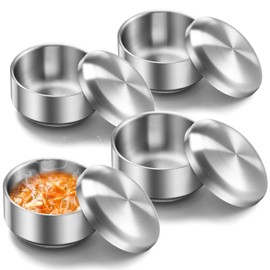 Reallnaive 4 Sets 12 oz Stainless Steel Korean Soup Rice Bowl with Lid for Cereal Kitchen Restaurant Double-walled Anti Scalding Metal Bowls for Soup Salad Noodles Insulated