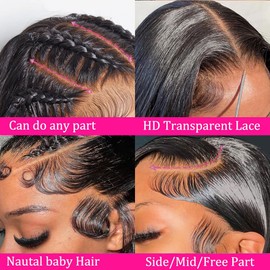 13x4 HD Transparent Lace Front Wig 18 Inch Straight Brazilian Human Hair 220% Density Glueless Wig Pre Plucked with Baby Hair Bone Straight Black Wig for Women