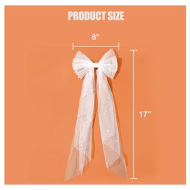 Bridal Hair Bow Veil with Pearl,White Hair Bow Clip Bachelorette Party Accessories, Tulle Wedding Veil Bridal Hair Accessories for Hen Night Party Bridal Shower