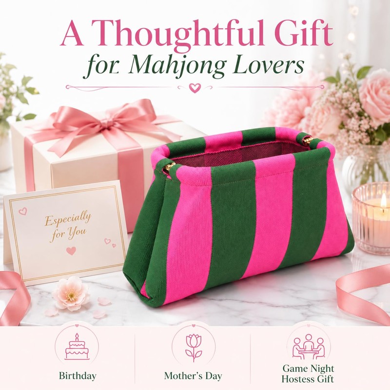 Woven Mahjong Tile Bag for American Mah Jongg, Striped Crochet