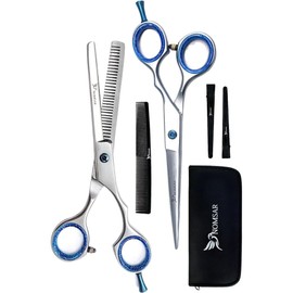 Hair Cutting Scissors Shears Kit, Professional Hairdressing Scissors Set (Hair Beard Trimming Shaping Grooming Thinning Shears) for Men Women Hairdresser Home Salon Barber Haircut Kit (Black)