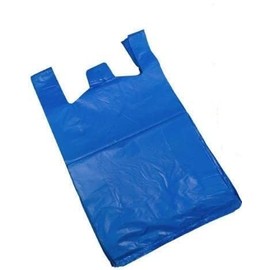 100 x Blue Plastic Polythene Vest Style Reusable Carrier Bags - Size 11 x 17 x 21" Shopping Gift Boutique Supermarket Cash N Carry Market Stall