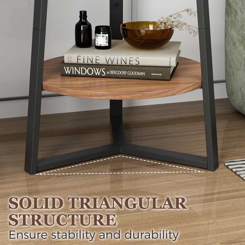 Gadroad Round End Table with Storage Shelf, 2 Tier Farmhouse