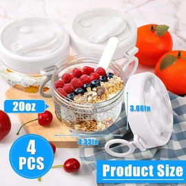 Juwacoo Overnight Oats - 4 contenitori per Cereali, con Coperchio, 600 ml / 20 oz, Bicchieri per Yogurt, contenitori per Avena, per Latte, Cereali, Yogurt,