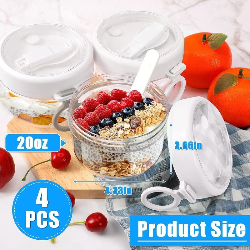 Juwacoo Overnight Oats - 4 contenitori per Cereali, con Coperchio,