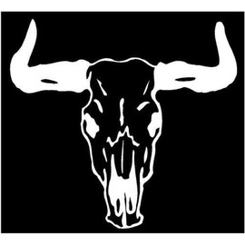 White Vinyl Decal - Cow Bull Skull Horns Country Rodeo Fun Sticker Bones, Die Cut Decal Bumper Sticker for Windows, Cars, Trucks, Laptops, Etc.