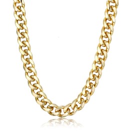 FIBO STEEL 10mm Stainless Steel Mens Womens Necklace Curb Link Chain,Gold 10mm,24 inches