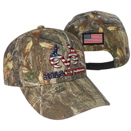 Realtree Patriotic 3D Logo Flag Cap Hat, Classic Precurved, Sweatband, Snapback, Embroidered Antler Logo USA Flag Patch Americana Cap Hat