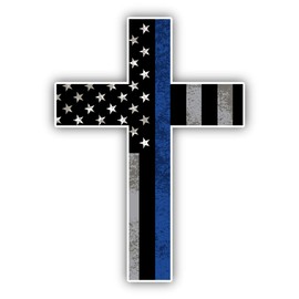 American Police Flag Cross Thin Blue Line Support for Law Enforcement Vinyl Sticker Decal
