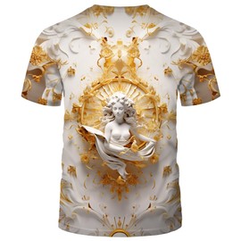 LAOLIUSN Men's Gold Shiny Printed T-Shirt - Golden Ornate Theme, Floral Graphic Tee Shirt,Beige,L
