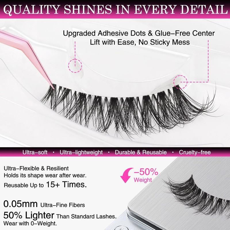 Natural Lashes Strips Wispy Eyelashes with Clear Band 2 Pairs
