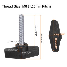 QUARKZMAN Pack of 4 Thumb Screws with T Wing Knobs, M8 x 45 mm, Plastic T-Head, Carbon Steel, 55 mm Threaded Bolts, Clamping Screw, Wing Screw, Grab Handles, Clamping Knob for Machine