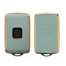 kwmobile Key Case Compatible with Renault 4 Button Car Key Smart Key (only Keyless Go) Cover - TPU and PU Leather Car Fob Cover - Light Blue/Gold