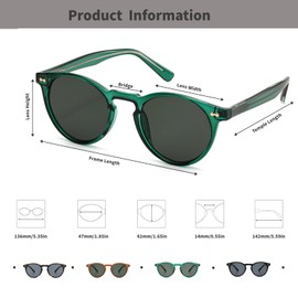 hnbliv Small Retro Round Sunglasses for Women Men UV400 Protection Vintage Designer Trendy Green Frame