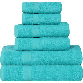 Superior 6-Piece Cotton Assorted Towel Set, Includes 2 Face/Washcloths, 2 Hand, and 2 Bath Towels, Lightweight Essentials, for Home, Gym, Beach, Bathroom, Quick Drying, Franklin Collection, Turquoise