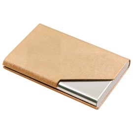 laveroar Business Card Holder, Brown PU Leather Business Card Holder Case with Magnetic Shut, Stainless Steel Slim Business Card Wallet for Men and Women